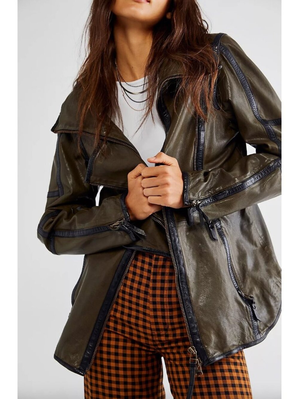 Free People Nicholas K Marsell Jacket Size Medium Green Black Leather Moto